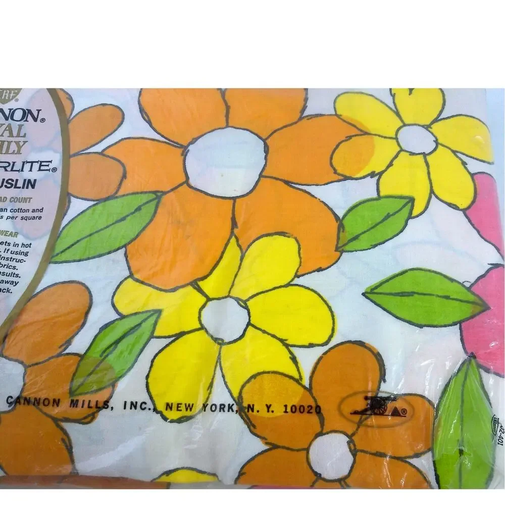 Vintage Cannon Royal Family Psychedelic Floral Featherlite Full Fitted Sheet New